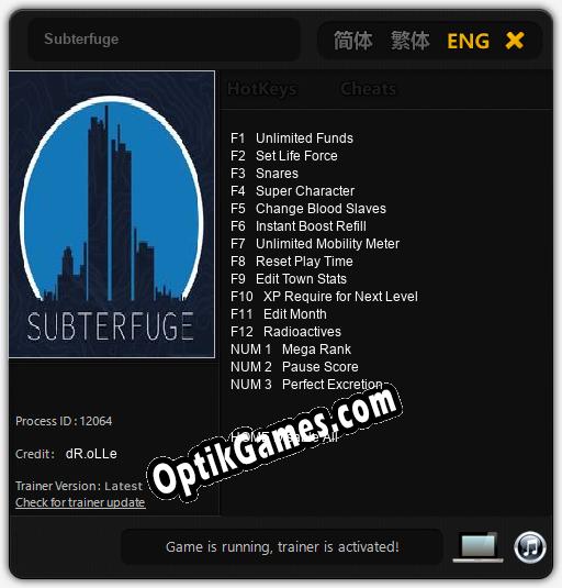 Subterfuge: TRAINER AND CHEATS (V1.0.53)