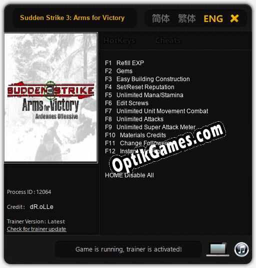 Sudden Strike 3: Arms for Victory Ardennes Offensive: Trainer +12 [v1.3]