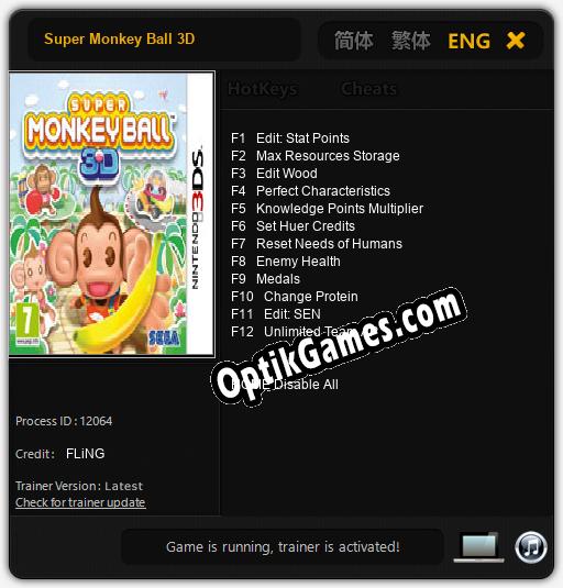 Trainer for Super Monkey Ball 3D [v1.0.7]