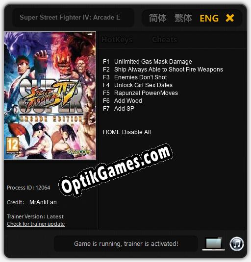 Super Street Fighter IV: Arcade Edition: TRAINER AND CHEATS (V1.0.63)