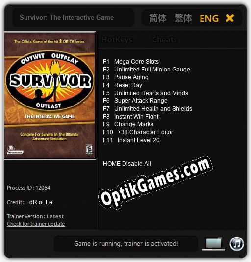 Survivor: The Interactive Game: TRAINER AND CHEATS (V1.0.34)