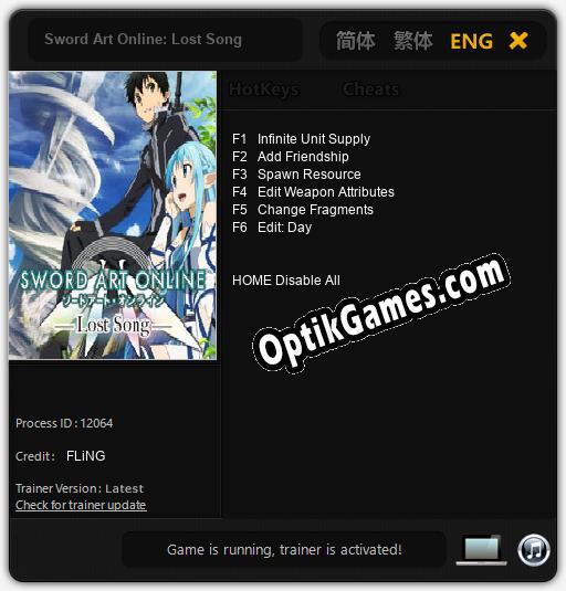 Sword Art Online: Lost Song: TRAINER AND CHEATS (V1.0.29)