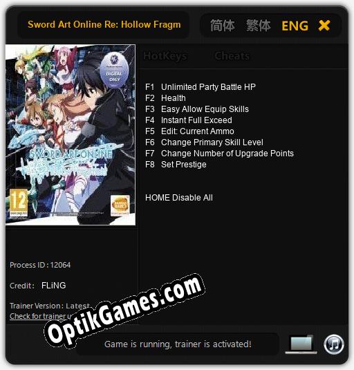 Sword Art Online Re: Hollow Fragment: Cheats, Trainer +8 [FLiNG]
