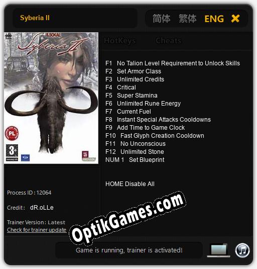 Syberia II: Trainer +13 [v1.2]