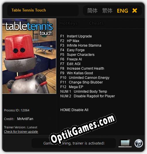Table Tennis Touch: TRAINER AND CHEATS (V1.0.9)