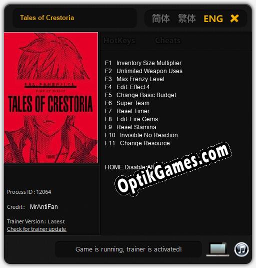 Trainer for Tales of Crestoria [v1.0.6]