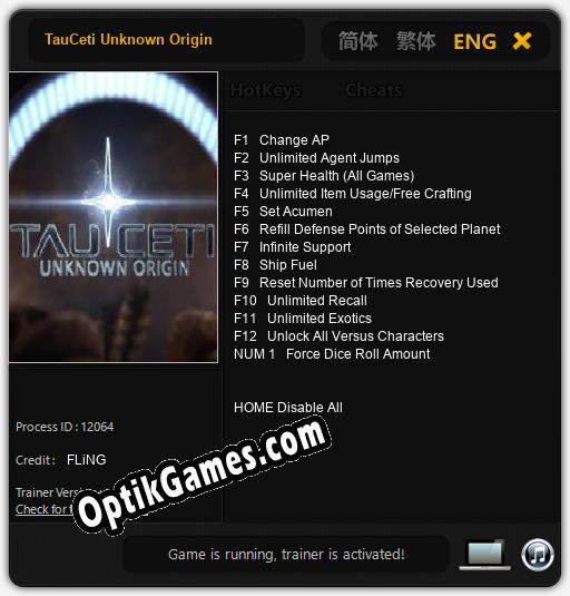TauCeti Unknown Origin: Trainer +13 [v1.2]