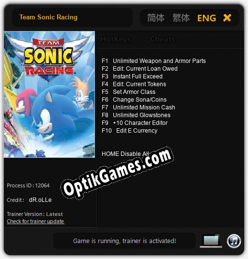 Trainer for Team Sonic Racing [v1.0.9]
