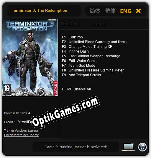 Trainer for Terminator 3: The Redemption [v1.0.2]