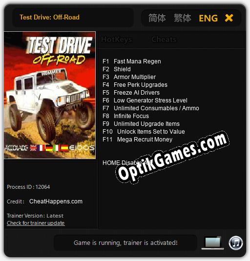 Test Drive: Off-Road: Cheats, Trainer +11 [CheatHappens.com]