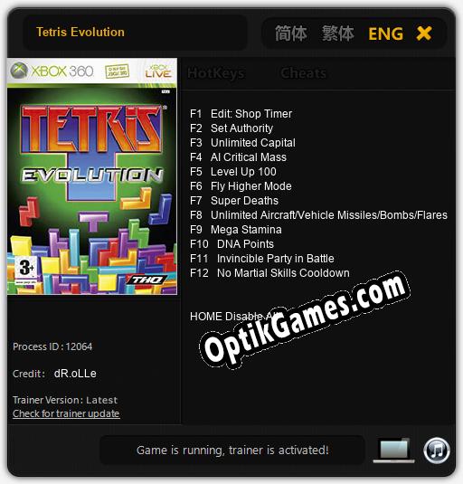 Trainer for Tetris Evolution [v1.0.5]
