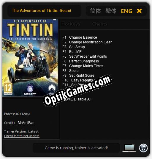 Trainer for The Adventures of Tintin: Secret of the Unicorn [v1.0.2]