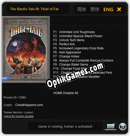 The Bards Tale III: Thief of Fate: TRAINER AND CHEATS (V1.0.25)