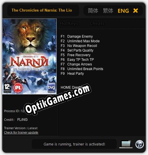 The Chronicles of Narnia: The Lion, The Witch and The Wardrobe: TRAINER AND CHEATS (V1.0.3)