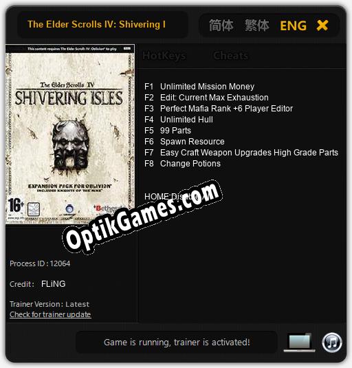 The Elder Scrolls IV: Shivering Isles: TRAINER AND CHEATS (V1.0.43)