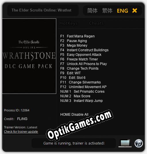 The Elder Scrolls Online: Wrathstone: TRAINER AND CHEATS (V1.0.18)