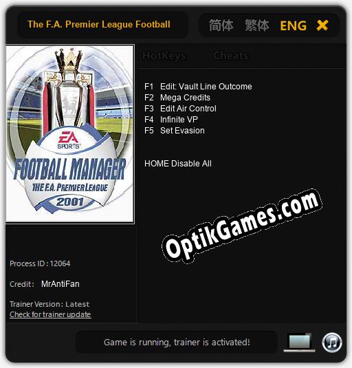 The F.A. Premier League Football Manager 2001: Cheats, Trainer +5 [MrAntiFan]