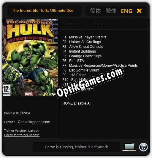 The Incredible Hulk: Ultimate Destruction: TRAINER AND CHEATS (V1.0.57)