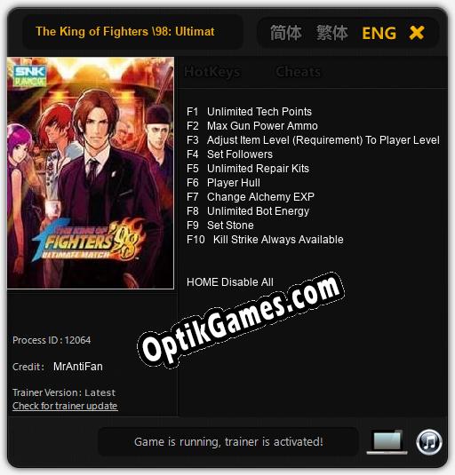 The King of Fighters 98: Ultimate Match: TRAINER AND CHEATS (V1.0.26)