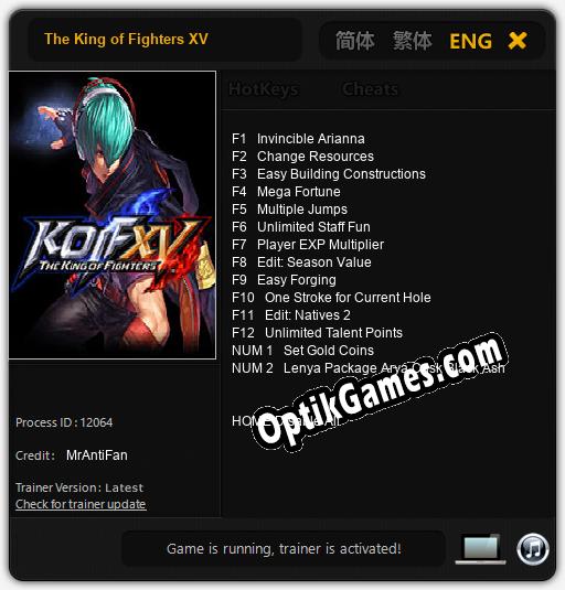 The King of Fighters XV: TRAINER AND CHEATS (V1.0.24)