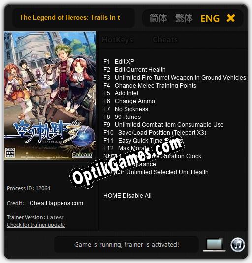 Trainer for The Legend of Heroes: Trails in the Sky the 3rd [v1.0.8]