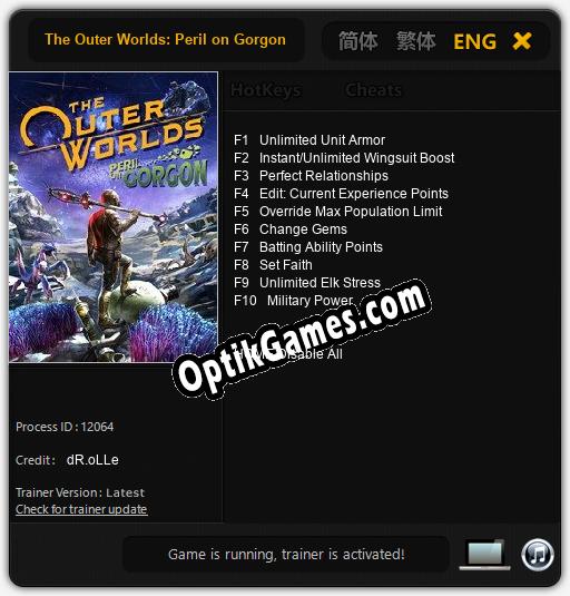 The Outer Worlds: Peril on Gorgon: TRAINER AND CHEATS (V1.0.96)