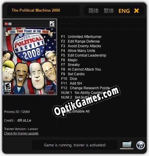 The Political Machine 2008: Cheats, Trainer +14 [dR.oLLe]
