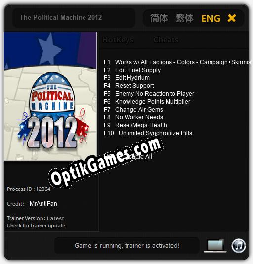 The Political Machine 2012: Cheats, Trainer +10 [MrAntiFan]