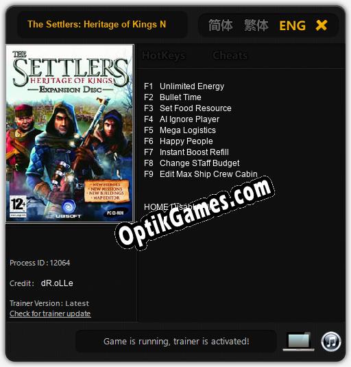 Trainer for The Settlers: Heritage of Kings Nebula Realm [v1.0.9]
