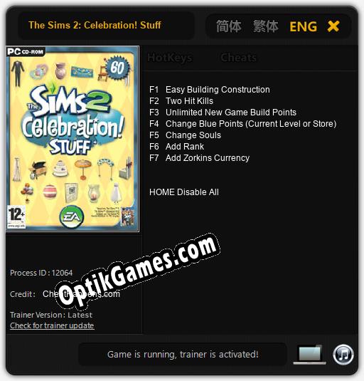 Trainer for The Sims 2: Celebration! Stuff [v1.0.3]