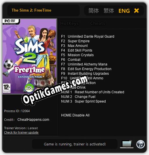Trainer for The Sims 2: FreeTime [v1.0.7]
