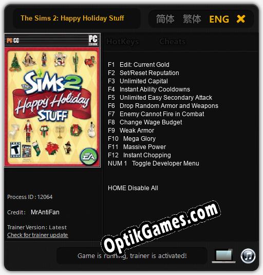 The Sims 2: Happy Holiday Stuff: TRAINER AND CHEATS (V1.0.90)