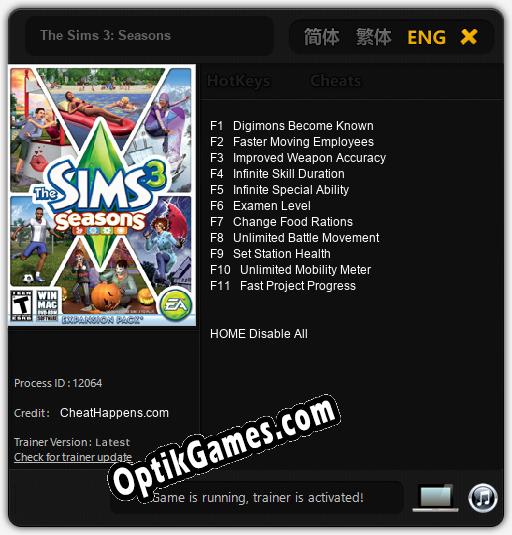 The Sims 3: Seasons: Trainer +11 [v1.6]