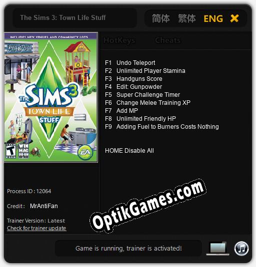 Trainer for The Sims 3: Town Life Stuff [v1.0.3]