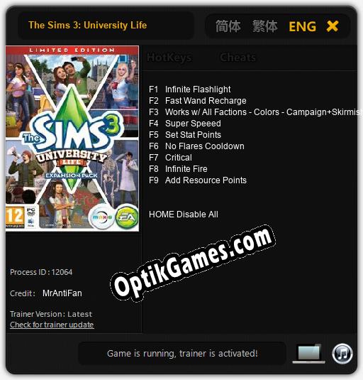 The Sims 3: University Life: Trainer +9 [v1.2]