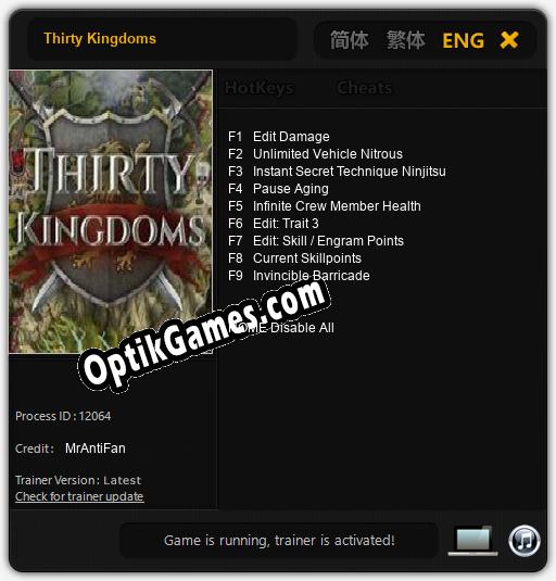 Thirty Kingdoms: Trainer +9 [v1.5]