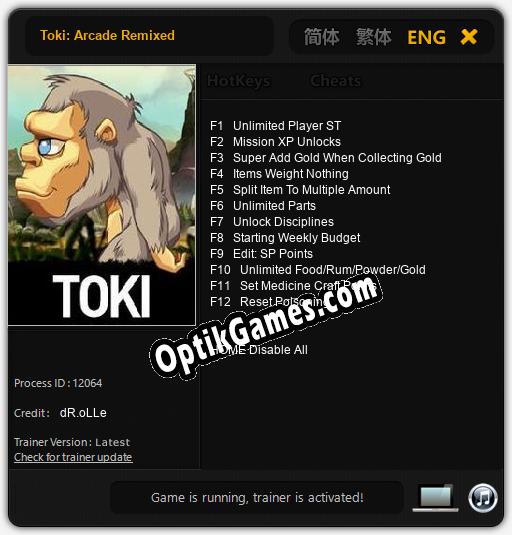 Toki: Arcade Remixed: Cheats, Trainer +12 [dR.oLLe]