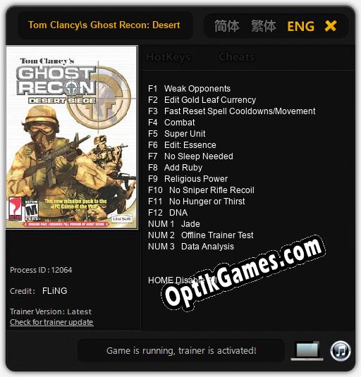 Tom Clancys Ghost Recon: Desert Siege: Trainer +15 [v1.6]