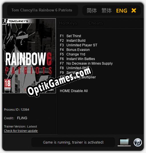 Tom Clancys Rainbow 6 Patriots: TRAINER AND CHEATS (V1.0.32)