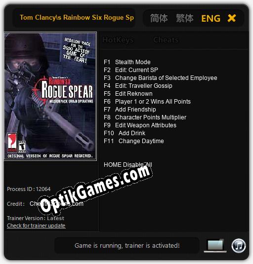 Tom Clancys Rainbow Six Rogue Spear: Urban Operations: TRAINER AND CHEATS (V1.0.61)
