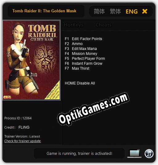 Trainer for Tomb Raider II: The Golden Mask [v1.0.7]