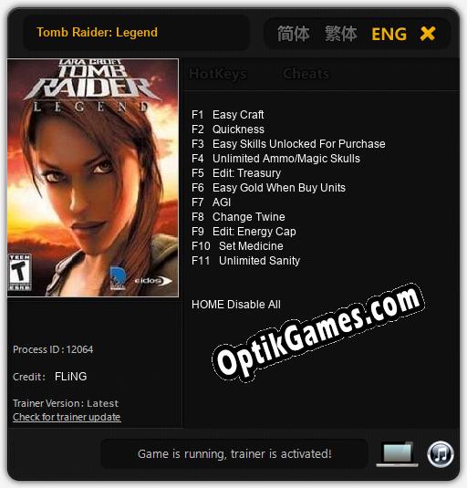 Tomb Raider: Legend: Cheats, Trainer +11 [FLiNG]