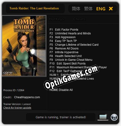 Trainer for Tomb Raider: The Last Revelation [v1.0.2]