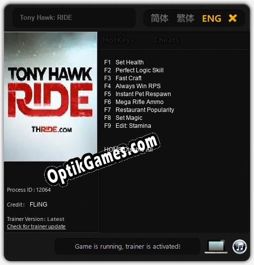 Trainer for Tony Hawk: RIDE [v1.0.3]