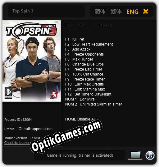 Trainer for Top Spin 3 [v1.0.4]