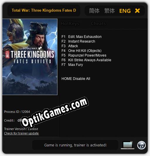 Trainer for Total War: Three Kingdoms Fates Divided [v1.0.3]
