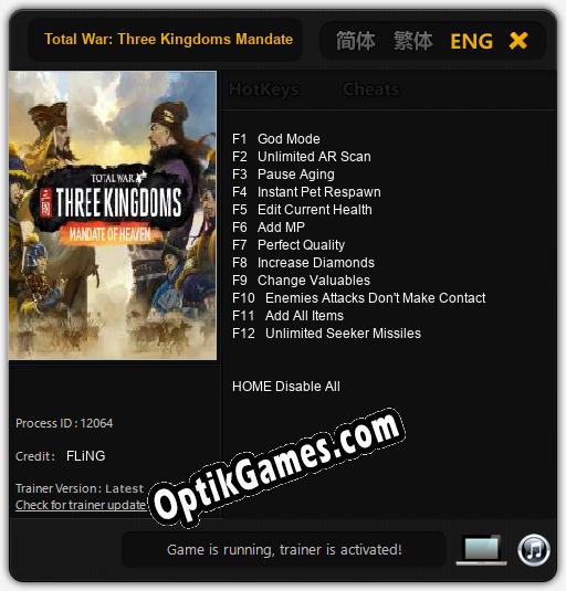 Total War: Three Kingdoms Mandate of Heaven: Trainer +12 [v1.6]
