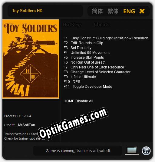 Toy Soldiers HD: Trainer +11 [v1.1]