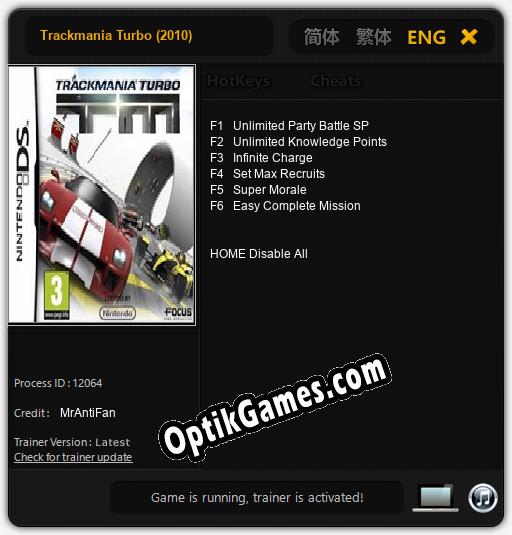 Trackmania Turbo (2010): TRAINER AND CHEATS (V1.0.20)