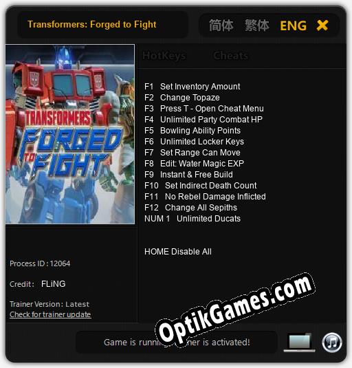 Transformers: Forged to Fight: TRAINER AND CHEATS (V1.0.72)